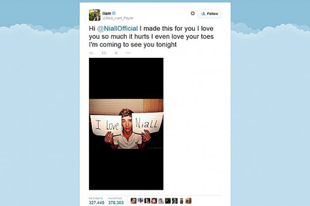 4- توئیت «لیام پاین» حاوی عکسی از گروه Niall با 330,770 بار انتشار
