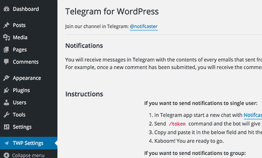 تلگرام برای وردپرس