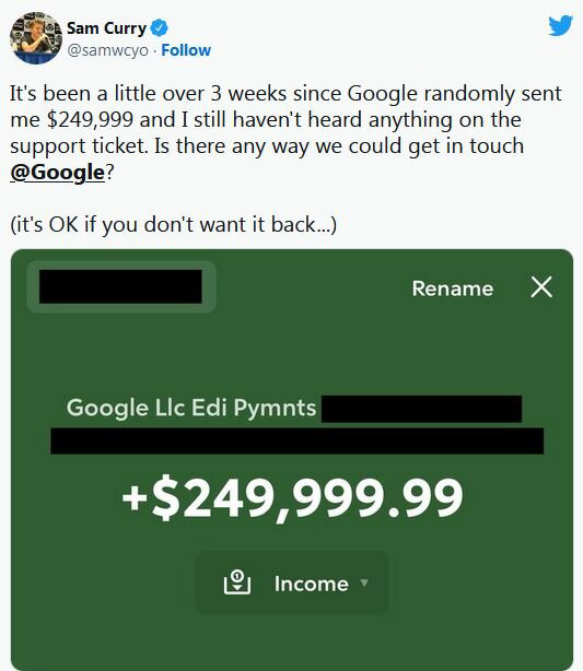 واریز اشتباهی ۲۵۰ هزار دلار به حساب یک بلاگر از سوی گوگل