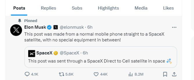 اولین توییت ایلان ماسک با قابلیت Direct-to-Cell - تی ام گیم